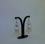 Long Pearl Earrings, Bridal White Pearl Earrings, Unique Handmade Chandelier Pearl Earrings, Sterling Silver, Natural Freshwater Pearl