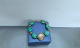Chunky Turquoise Bracelet, Sterling Silver Bracelet w Handmade Flower Element, Gemstone Bracelet, Natural Turquoise Statement Bracelet