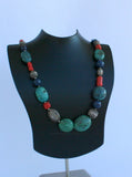 Chunky Turquoise Necklace, Salmon Red Coral Necklace, Large Bead Gemstone Necklace, Old Untreated Mediterranean Coral, Blue Lapis Necklace