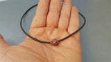 Dainty Single Pearl Enamel Necklace, Floating Pendant Necklace, Sterling Silver Red and Blue Pendant Necklace