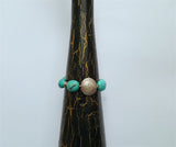 Chunky Turquoise Bracelet, Sterling Silver Bracelet w Handmade Flower Element, Gemstone Bracelet, Natural Turquoise Statement Bracelet