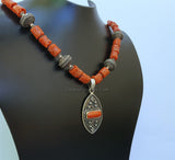Chunky Coral Statement Necklace, Untreated Old Mediterranean Coral Pendant Necklace, Salmon Red Coral necklace Sterling Silver Ball Necklace