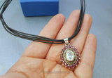 Flower Shaped Ruby Pendant Becklace w White Topaz & Marcasite, Sterling Silver Genuine Gemstone Pendant, Red Stone Pendant, Natural Ruby