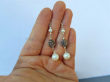 White Pearl Earrings, Simple Pearl Dangle Earrings, Long Pearl Earrings, Sterling Silver Pearl Earrings, Bridesmaids Jewelry, Natural Pearl