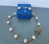 Beaded Multi Color Pearl Necklace, Freshwater Pearl Necklace, Unique Pearl Wedding Jewelry, Sterling Silver Necklace, Silver Ball Necklace