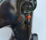 Faceted Black Onyx Earrings, Orange Coral Drop Earrings, Black Stone Earrings, Rustic Earrings, Untreated Mediterranean Coral & Sterling Slv