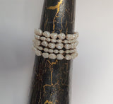 White Pearl Bracelet, Multi Strand Pearl Bracelet, Simple Natural Pearl Bridal Bracelet, Sterling Silver Freshwater Pearl Wedding Jewelry