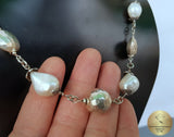 Beaded White Pearl Necklace, White Freshwater Pearl Necklace, Unique Pearl Wedding Jewelry, Sterling Silver Necklace, Silver Ball Necklace