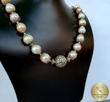 Large Beaded Pearl Necklace, Multi Color Freshwater Pearl Necklace, Floral Silver Ball Necklace, Unique Pearl Wedding Necklace, Sterling Slv