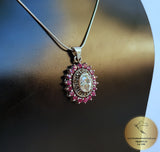 Flower Shaped Ruby Pendant w White Topaz & Marcasite, Sterling Silver Pendant, Genuine Gemstone Pendant, Red Stone Pendant, Natural Ruby