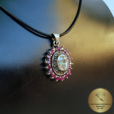 Flower Shaped Ruby Pendant w White Topaz & Marcasite, Sterling Silver Pendant, Genuine Gemstone Pendant, Red Stone Pendant, Natural Ruby