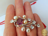Colorful Reacme Shaped Violet Stone Pendant, Faceted Amethyst, White Topaz, Natural Multicolor Freshwater Pearl ( white, silver and peach )
