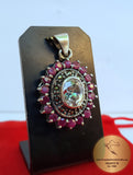Flower Shaped Ruby Pendant w White Topaz & Marcasite, Sterling Silver Pendant, Genuine Gemstone Pendant, Red Stone Pendant, Natural Ruby