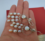 Multicolor Pearl Chandelier Earrings, Long Pearl Earrings, Unique Statement Earrings, Dangle Pearl Bridal Earrings, Sterling Pearl Earrings