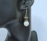 Sterling Silver Earrings, White Coral Earrings, White Dangle Earrings, White Stone Earrings, Natural Coral Jewelry, Filigree Earrings