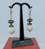 Sterling Silver Earrings, White Coral Earrings, White Dangle Earrings, White Stone Earrings, Natural Coral Jewelry, Filigree Earrings