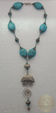 Bold Statement Turquoise Necklace w Vintage Unique Handmade Pendant and Turquoise Gemstone Necklace, Sterling Silver Pendant Necklace, Boho