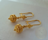 14k Gold Earrings, Traditional Croatian Filigree Hook Earrings, 14 k Gold Earrings, Dubrovnik Gold Ball Earrings, Ethnic Wedding Jewelry
