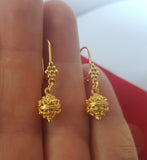 14k Gold Earrings, Traditional Croatian Filigree Hook Earrings, 14 k Gold Earrings, Dubrovnik Gold Ball Earrings, Ethnic Wedding Jewelry