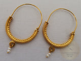 14k Gold Filigree Hoops, Traditional Croatian - Konavle Earrings, 14k Gold Earrings, White Pearl Dangle Hoops In 14k Gold, Wedding Jewelry
