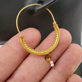 14k Gold Filigree Hoops, Traditional Croatian - Konavle Earrings, 14k Gold Earrings, White Pearl Dangle Hoops In 14k Gold, Wedding Jewelry