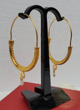 14k Gold Filigree Hoops, Traditional Croatian - Konavle Earrings, 14k Gold Earrings, White Pearl Dangle Hoops In 14k Gold, Wedding Jewelry