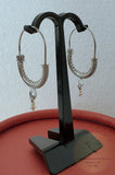 Dubrovnik Filigree Hoop Earrings, Solid White Gold Hoops, 14 k Gold Earrings, Ethnic Croatian Bridal Earrings, Pearl Dangle Hoops 14k