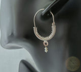 Dubrovnik Filigree Hoop Earrings, Solid White Gold Hoops, 14 k Gold Earrings, Ethnic Croatian Bridal Earrings, Pearl Dangle Hoops 14k