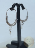 Dubrovnik Filigree Hoop Earrings, Solid White Gold Hoops, 14 k Gold Earrings, Ethnic Croatian Bridal Earrings, Pearl Dangle Hoops 14k