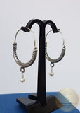 Croatian Hoop Earrings, Sterling Silver Filigree Hoops, White Pearl Dangle Hoops, Konavle Earrings, Dubrovnik Jewelry, Wedding Jewelry