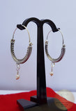 Croatian Hoop Earrings, Sterling Silver Filigree Hoops, White Pearl Dangle Hoops, Konavle Earrings, Dubrovnik Jewelry, Wedding Jewelry