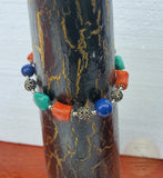 Traditional Filigree Bal Bracelet, Unique Beaded Natural Gemstone Variety Bracelet, ( Mediterranean Coral, Turquoise, Lapisl Lazuli)