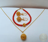 14k Gold Pendant, Croatian Filigree Ball Pendant, Dubrovnik Jewelry, Gold Filigree Pendant Necklace, Gold Bridal Jewelry, Vintage Jewelry