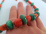 Unique Statement Necklace, Untreated Precious Old Mediterranean Coral Necklace, Natural Turquoise Necklace, Solid 14k Gold Necklace - CroatianJewelryCraft