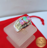 Fire Opal Ring w Zircon, Sterling Silver Ring, Colorful Ring, Pink Opal Ring, Rose CZ Ring, October Birthstone Ring, Women's Ring, Band Ring - CroatianJewelryCraft
