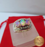 Fire Opal Ring w Zircon, Sterling Silver Ring, Colorful Ring, Pink Opal Ring, Rose CZ Ring, October Birthstone Ring, Women's Ring, Band Ring - CroatianJewelryCraft