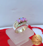 Fire Opal Ring w Zircon, Sterling Silver Ring, Colorful Ring, Pink Opal Ring, Rose CZ Ring, October Birthstone Ring, Women's Ring, Band Ring - CroatianJewelryCraft