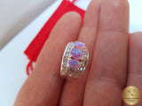 Fire Opal Ring w Zircon, Sterling Silver Ring, Colorful Ring, Pink Opal Ring, Rose CZ Ring, October Birthstone Ring, Women's Ring, Band Ring - CroatianJewelryCraft