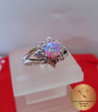 Fire Opal Ring w Zircon, Sterling Silver Ring, Flower Ring, Pink Opal Ring, Rose CZ Ring, October Birthstone Ring, Women's Ring, Bezel Ring - CroatianJewelryCraft