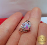 Fire Opal Ring w Zircon, Sterling Silver Ring, Flower Ring, Pink Opal Ring, Rose CZ Ring, October Birthstone Ring, Women's Ring, Bezel Ring - CroatianJewelryCraft