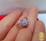 Fire Opal Ring w Zircon, Sterling Silver Ring, Flower Ring, Pink Opal Ring, Rose CZ Ring, October Birthstone Ring, Women's Ring, Bezel Ring - CroatianJewelryCraft