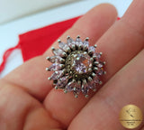 Natural Rose Quartz Ring w Marcasite, Sterling Silver Ring, Retro Ring, Rose Stone Rings, Rose Ring, Flower Ring, January Birthstone Ring - CroatianJewelryCraft