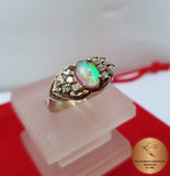 Fire Opal Ring w Zircon, Sterling Silver Ring, Flower Ring, Pink Opal Ring, Rose CZ Ring, October Birthstone Ring, Women's Ring, Bezel Ring - CroatianJewelryCraft