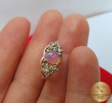 Fire Opal Ring w Zircon, Sterling Silver Ring, Flower Ring, Pink Opal Ring, Rose CZ Ring, October Birthstone Ring, Women's Ring, Bezel Ring - CroatianJewelryCraft