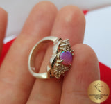 Fire Opal Ring w Zircon, Sterling Silver Ring, Flower Ring, Pink Opal Ring, Rose CZ Ring, October Birthstone Ring, Women's Ring, Bezel Ring - CroatianJewelryCraft