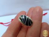 Black Enamel Ring, Sterling Silver Ring, Black Stripe Ring, Black Ring, Handmade Ring - Traditional Croatian Jewelry