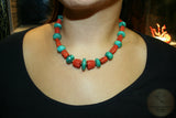 Unique Statement Necklace, Untreated Precious Old Mediterranean Coral Necklace, Natural Turquoise Necklace, Solid 14k Gold Necklace - CroatianJewelryCraft