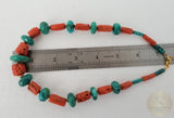 Unique Statement Necklace, Untreated Precious Old Mediterranean Coral Necklace, Natural Turquoise Necklace, Solid 14k Gold Necklace - CroatianJewelryCraft