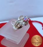 Fire Opal Ring w White Topaz & CZ, Sterling Silver Ring, Flower Ring, Pink Opal Ring, Rose CZ Ring, October Birthstone Ring, Women's Ring - Traditional Croatian Jewelry