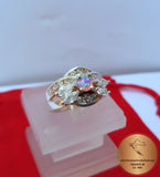 Fire Opal Ring w White Topaz & CZ, Sterling Silver Ring, Flower Ring, Pink Opal Ring, Rose CZ Ring, October Birthstone Ring, Women's Ring - Traditional Croatian Jewelry